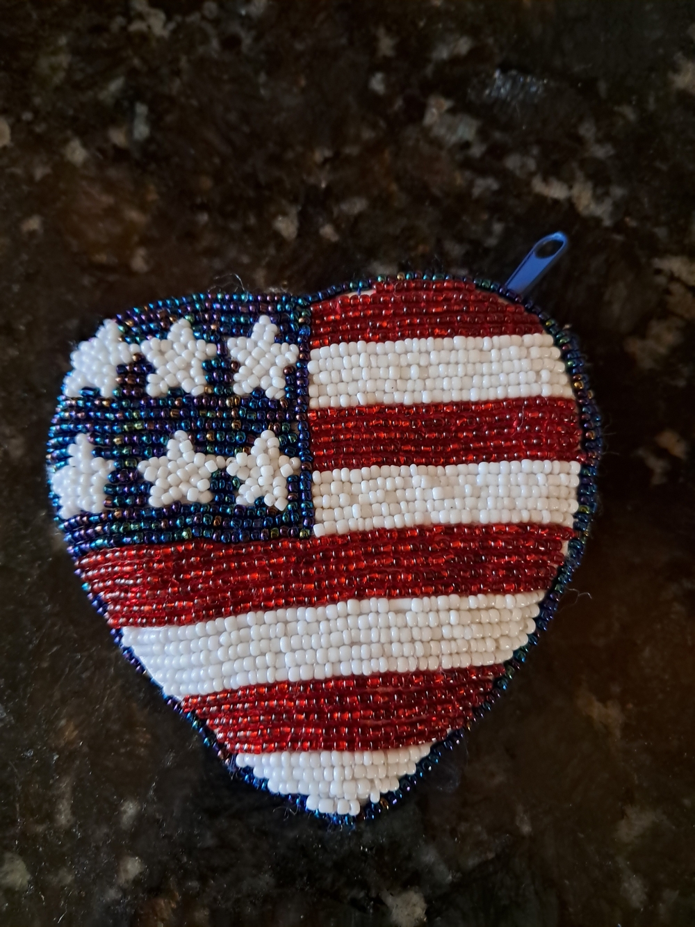 Beaded Heart American Flag Coin Pouch - Red White Blue